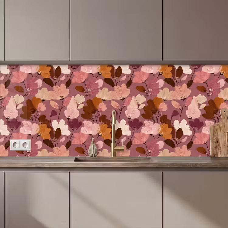 Bloem - Patroon - Roze keuken achterwand 2 middel 871 zz_3dshopping