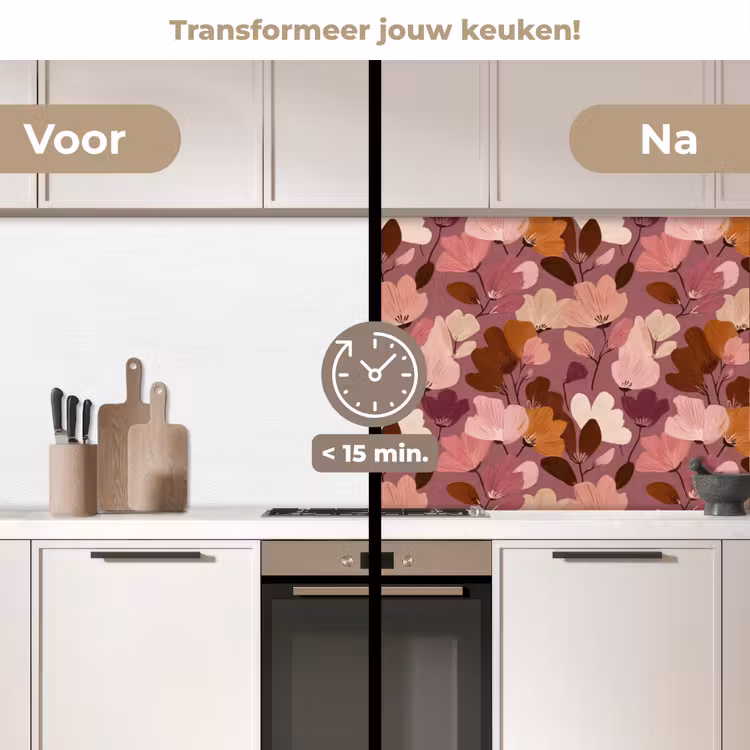 Bloem - Patroon - Roze keuken achterwand 2 middel 871 -voor-na2_NL