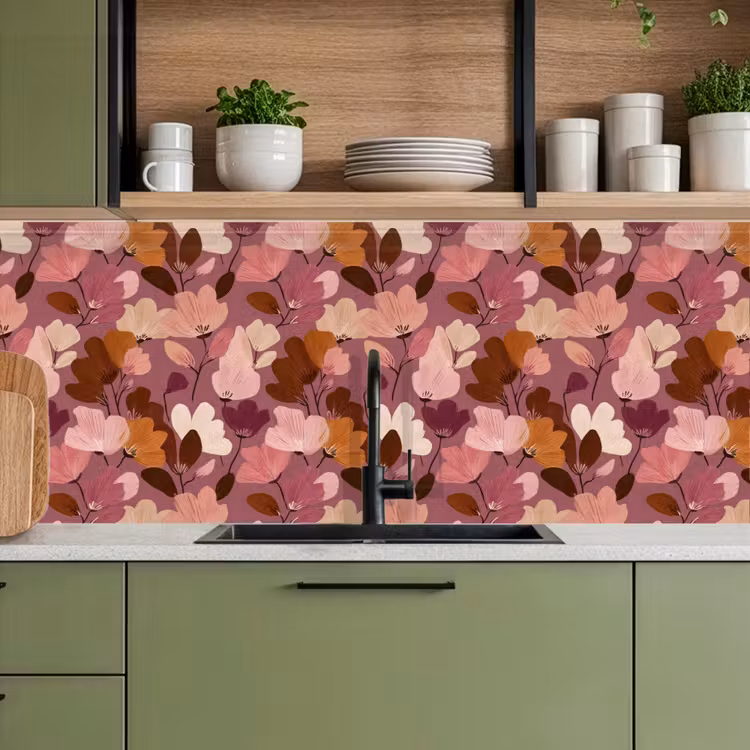 Bloem - Patroon - Roze keuken achterwand 2 middel 871 -sfeer3