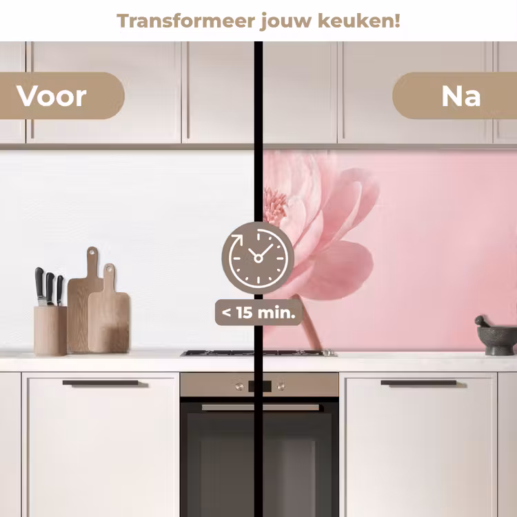 Bloem - Pioenroos - Roze keuken achterwand 2 middel -voor-na2_NL