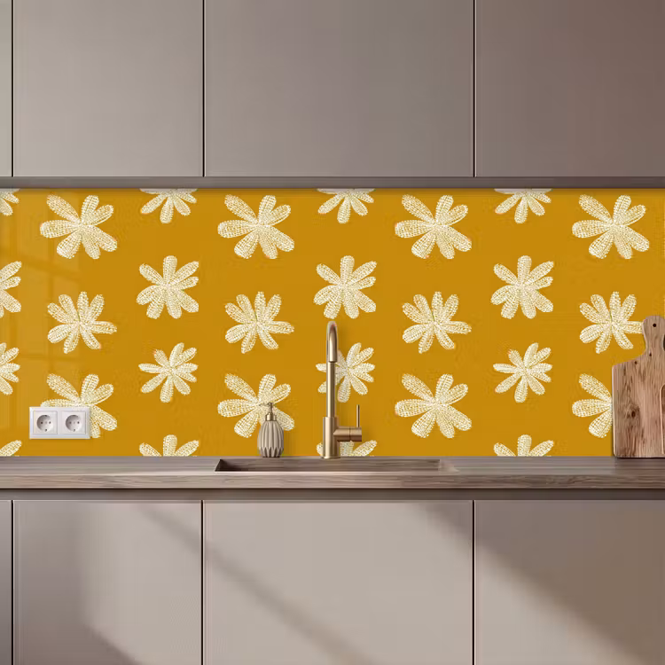 Bloem - Speels - Okergeel keuken achterwand 2 middel 871 zz_3dshopping