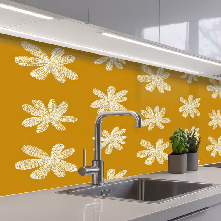 Bloem - Speels - Okergeel keuken achterwand 2 middel 871 -3d_schuin
