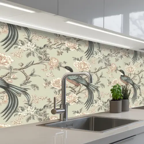 Bloem - Vogel - Kleurrijk keuken achterwand 2 middel 871 -3d_schuin
