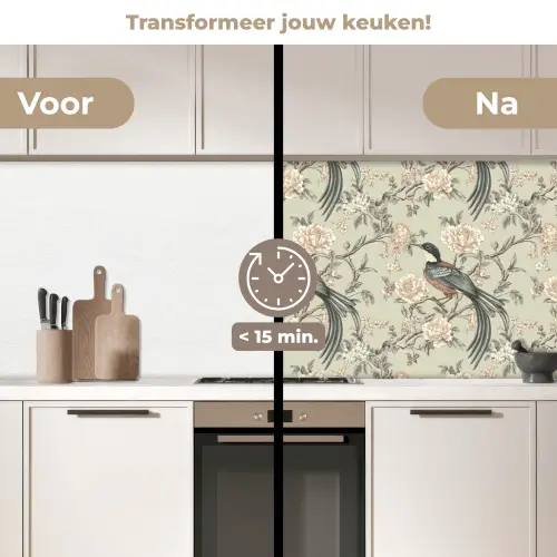 Bloem - Vogel - Kleurrijk keuken achterwand 2 middel 871 -voor-na2_NL