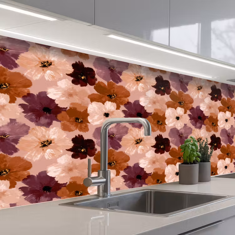 Bloemen - Abstract - Aardetinten keuken achterwand 2 middel 871 -3d_schuin