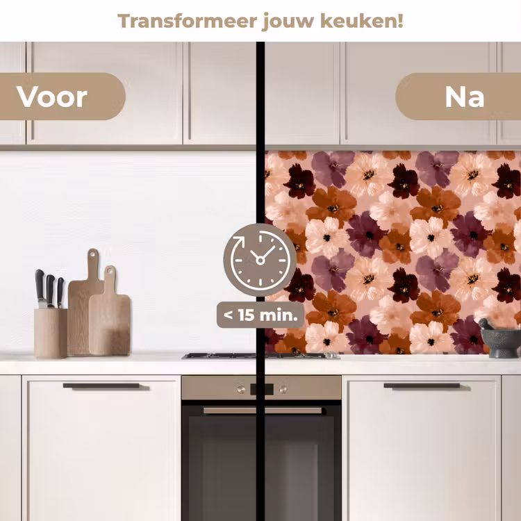 Bloemen - Abstract - Aardetinten keuken achterwand 2 middel 871 -voor-na2_NL