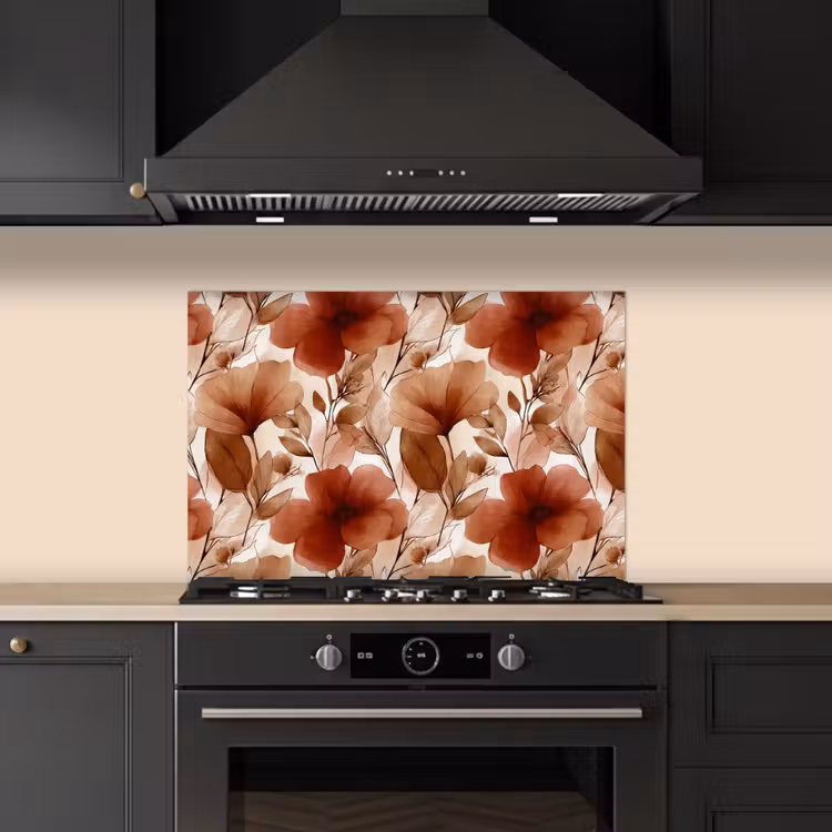 Bloemen - Aquarel - Botanisch - Terracotta keuken achterwand spatscherm klein 900 -sfeer1