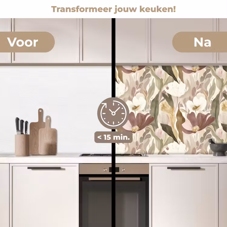 Bloemen - Aquarel - Kleurrijk keuken achterwand 2 middel 871 -voor-na2_NL