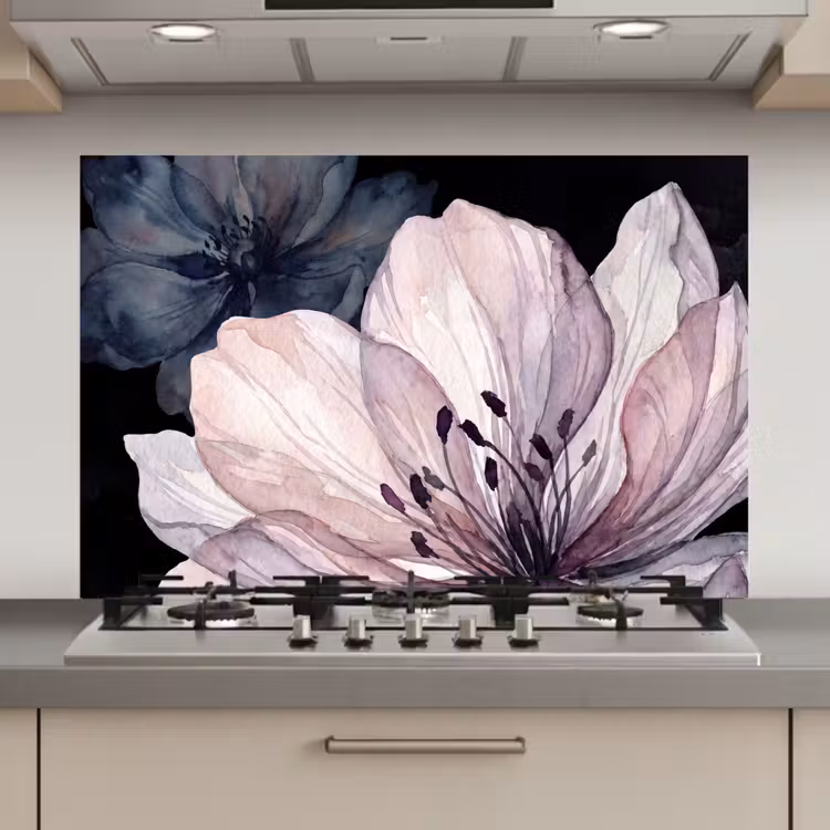 Bloemen - Aquarel - Modern - Roze - Donker keuken achterwand spatscherm klein -3d_website