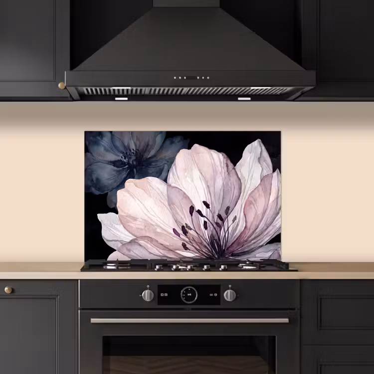 Bloemen - Aquarel - Modern - Roze - Donker keuken achterwand spatscherm klein -sfeer1