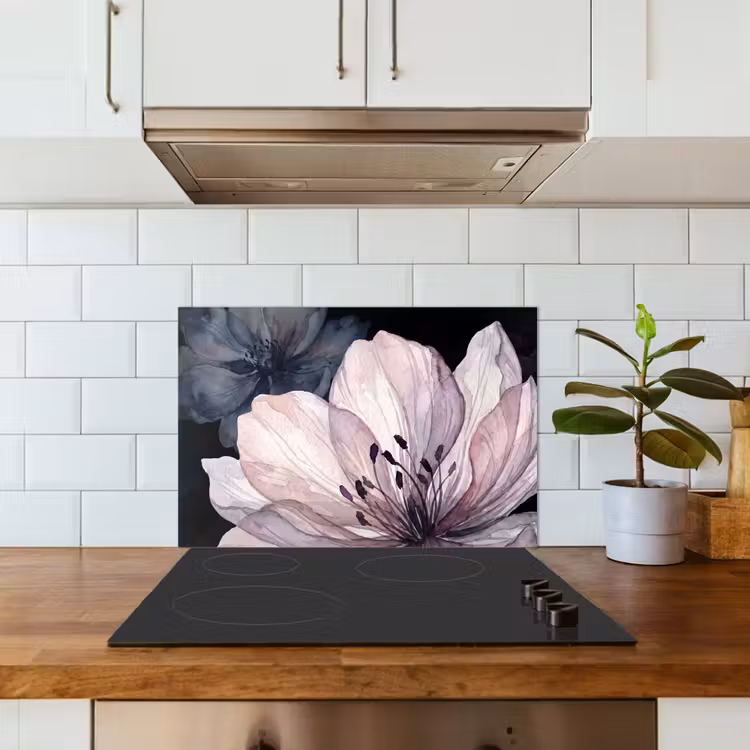 Bloemen - Aquarel - Modern - Roze - Donker keuken achterwand spatscherm klein -sfeer2