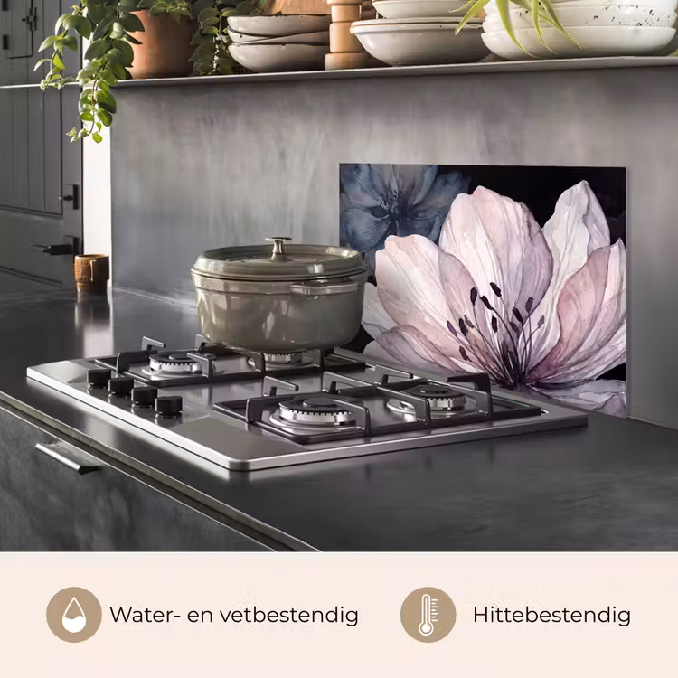 Bloemen - Aquarel - Modern - Roze - Donker keuken achterwand spatscherm klein -usp_NL