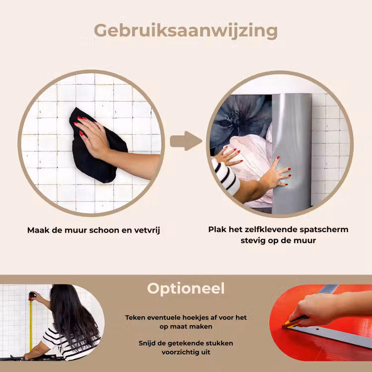 Bloemen - Aquarel - Modern - Roze - Donker keuken achterwand spatscherm klein -gebruiksaanwijzing_NL
