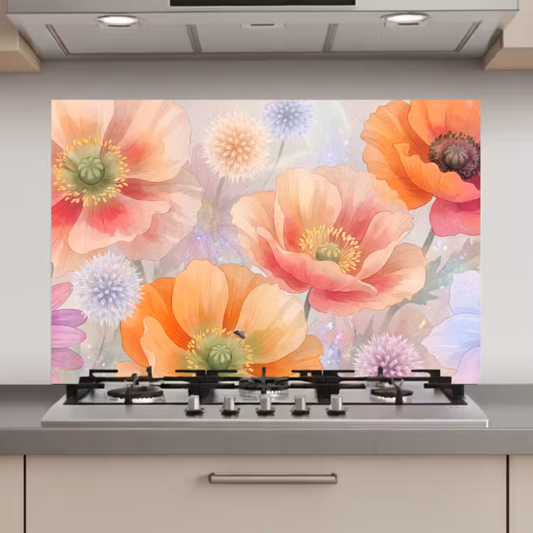 Bloemen - Aquarel - Natuur - Modern - Kleurrijk keuken achterwand spatscherm klein -3d_website