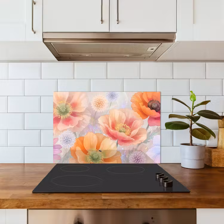Bloemen - Aquarel - Natuur - Modern - Kleurrijk keuken achterwand spatscherm klein -sfeer2