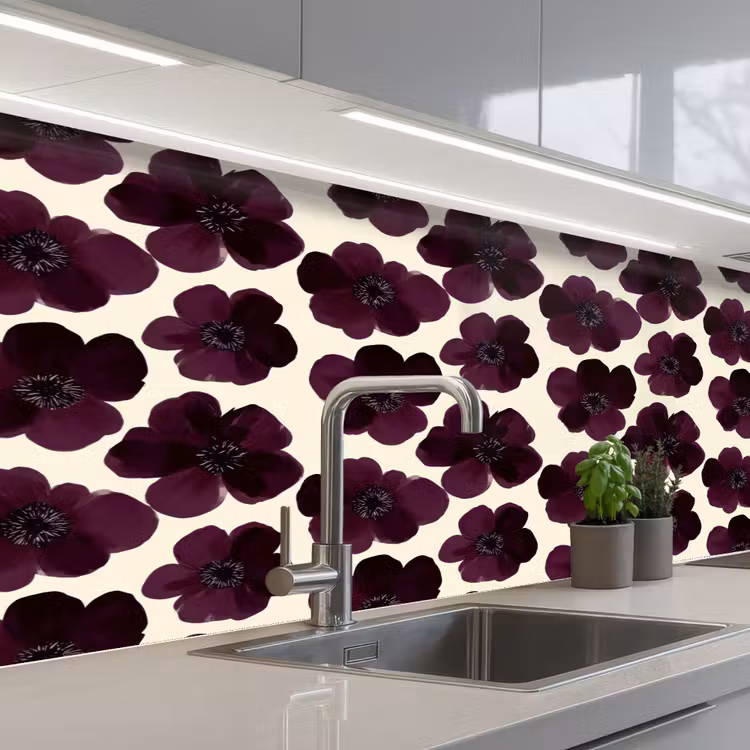 Bloemen - Aquarel - Paars keuken achterwand 2 middel 871 -3d_schuin