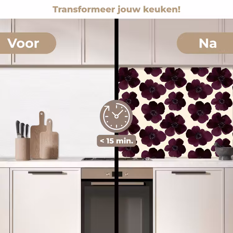Bloemen - Aquarel - Paars keuken achterwand 2 middel 871 -voor-na2_NL