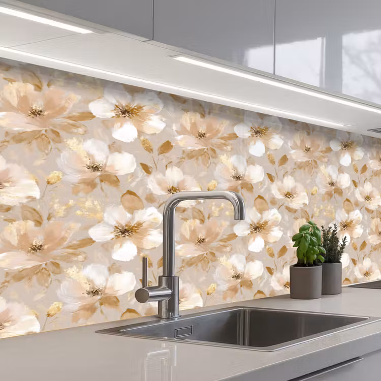 Bloemen - artistiek - Goud keuken achterwand 2 middel 871 -3d_schuin