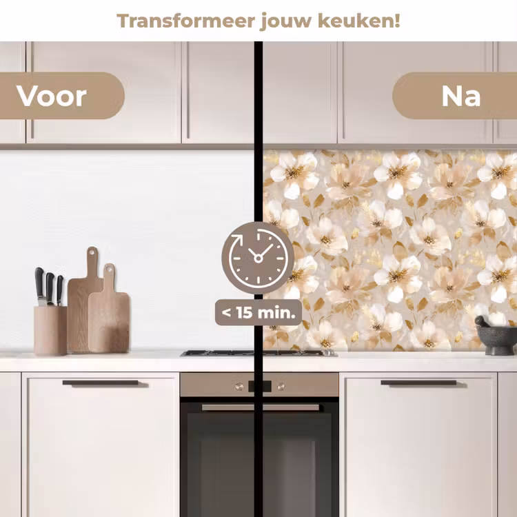 Bloemen - artistiek - Goud keuken achterwand 2 middel 871 -voor-na2_NL