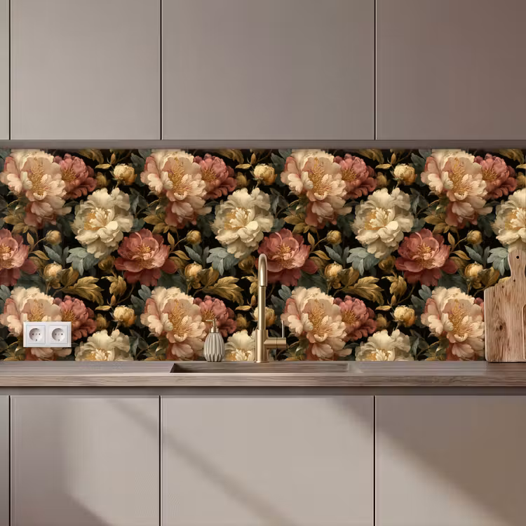 Bloemen - Barok - Patroon - Roze - Crème keuken achterwand 2 middel 871 zz_3dshopping
