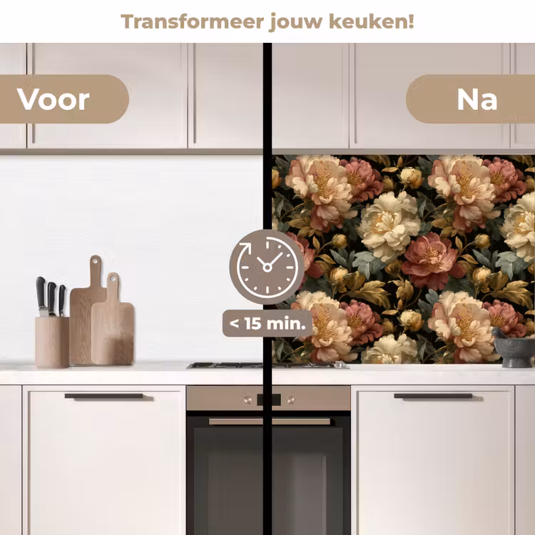 Bloemen - Barok - Patroon - Roze - Crème keuken achterwand 2 middel 871 -voor-na2_NL