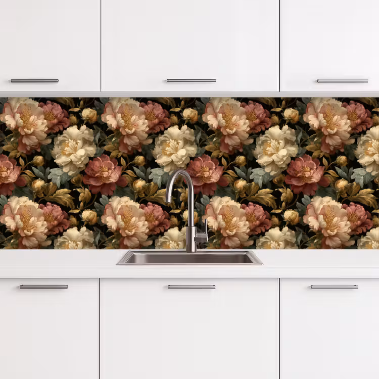 Bloemen - Barok - Patroon - Roze - Crème keuken achterwand 2 middel 871 -3d