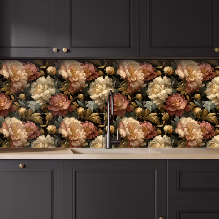Bloemen - Barok - Patroon - Roze - Crème keuken achterwand 2 middel 871 -sfeer1