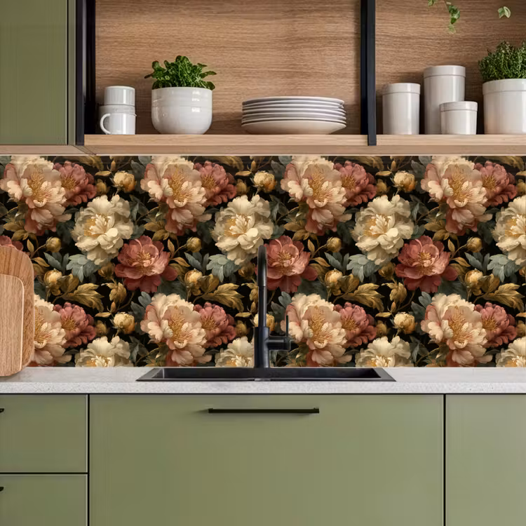 Bloemen - Barok - Patroon - Roze - Crème keuken achterwand 2 middel 871 -sfeer3