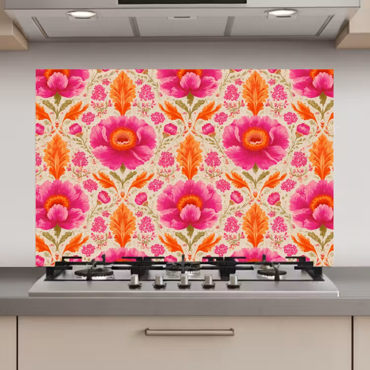 Bloemen - Barok - Roze - Oranje keuken achterwand spatscherm klein 900 -3d_website