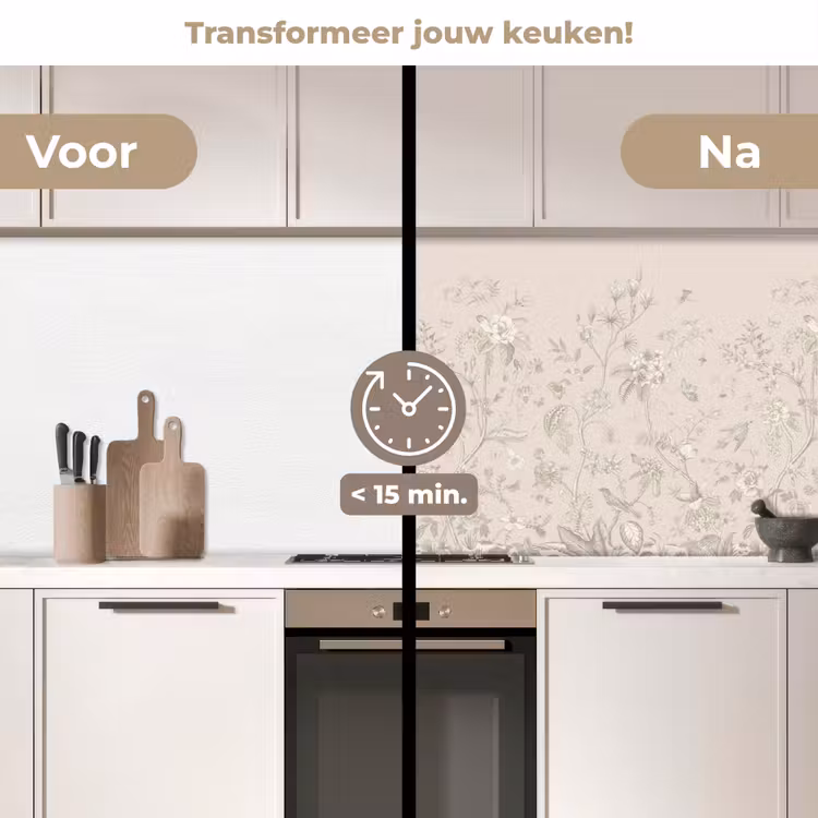 Bloemen - Beige - Botanisch - Vintage keuken achterwand 2 middel -voor-na2_NL