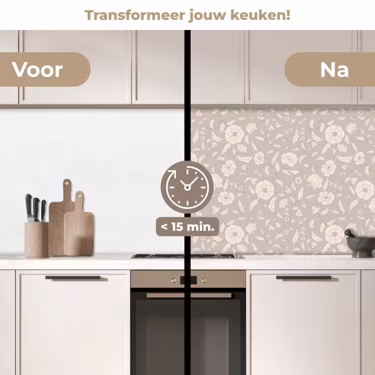 Bloemen - Blaadjes - Patroon keuken achterwand 2 middel 871 -voor-na2_NL