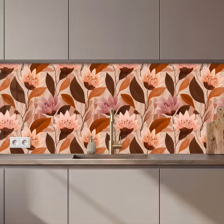 Bloemen - Bladeren - Bruin keuken achterwand 2 middel 871 zz_3dshopping