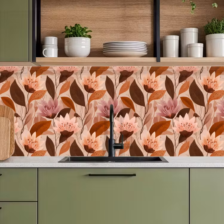 Bloemen - Bladeren - Bruin keuken achterwand 2 middel 871 -sfeer3