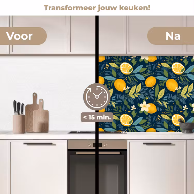 Bloemen - Bladeren - Citroenen - Blauw keuken achterwand 2 middel 871 -voor-na2_NL