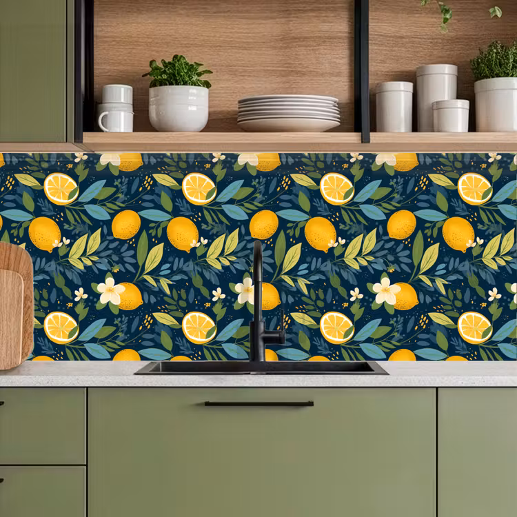 Bloemen - Bladeren - Citroenen - Blauw keuken achterwand 2 middel 871 -sfeer3