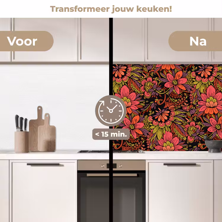 Bloemen - Bladeren - Design keuken achterwand 2 middel 871 -voor-na2_NL
