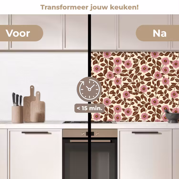Bloemen - Bladeren - Kleurrijk keuken achterwand 2 middel 871 -voor-na2_NL