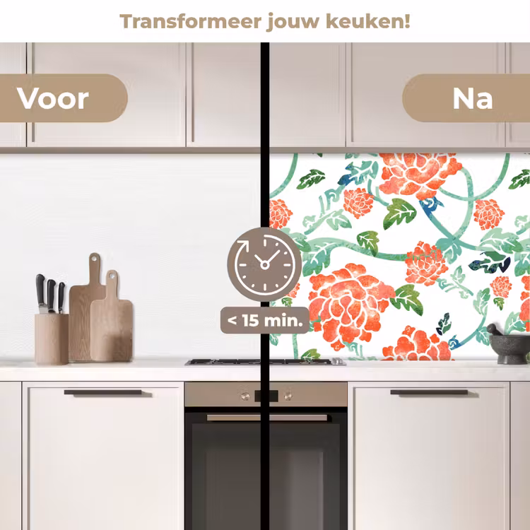 Bloemen - Bladeren - Patronen - Waterverf keuken achterwand 2 middel 871 -voor-na2_NL