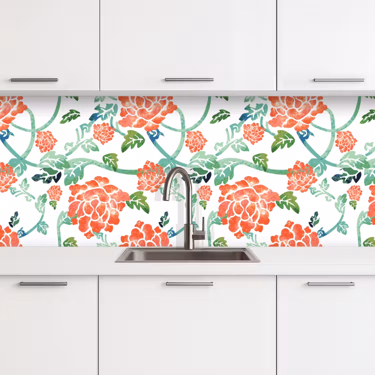 Bloemen - Bladeren - Patronen - Waterverf keuken achterwand 2 middel 871 -3d