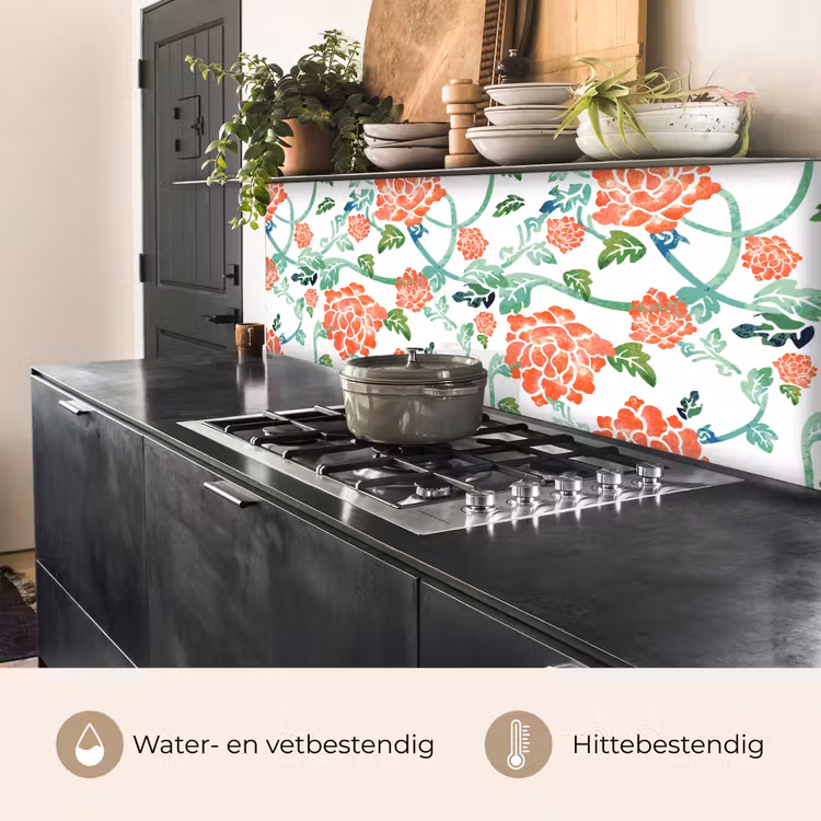 Bloemen - Bladeren - Patronen - Waterverf keuken achterwand 2 middel 871 -usp_NL