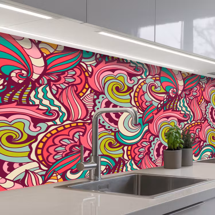 Bloemen - Bladeren - Regenboog - Hippie - Design keuken achterwand 2 middel 871 -3d_schuin