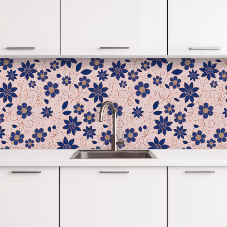 Bloemen - Blauw - Japan - Patronen keuken achterwand 2 middel 871 -3d