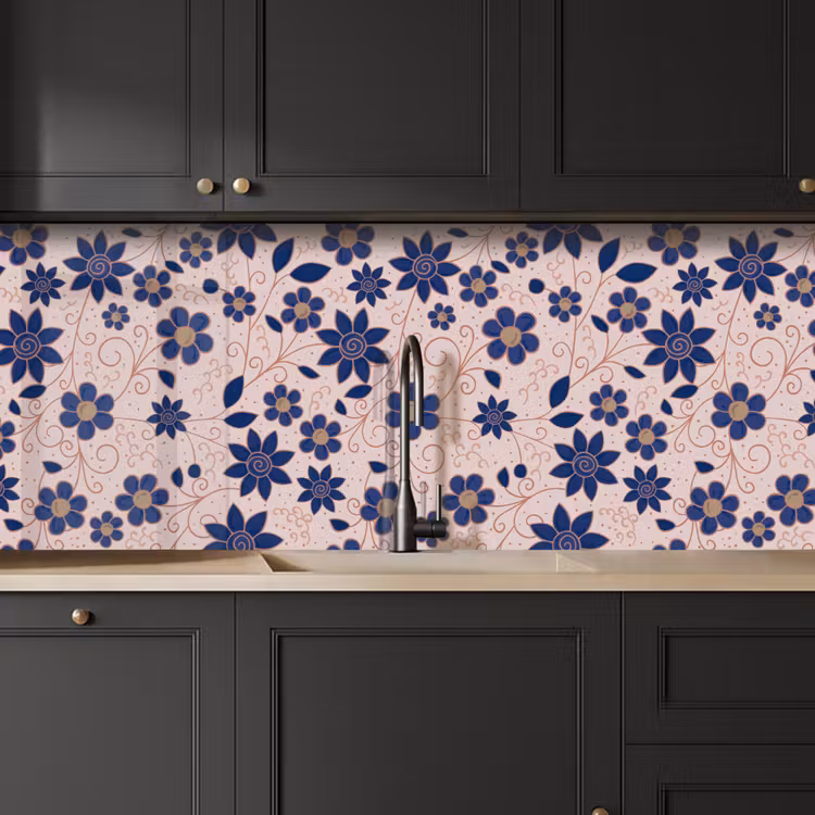 Bloemen - Blauw - Japan - Patronen keuken achterwand 2 middel 871 -sfeer1