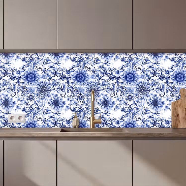 Bloemen - Blauw - Patroon - Wit keuken achterwand 2 middel 871 zz_3dshopping