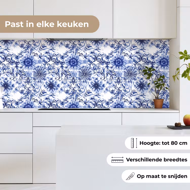 Bloemen - Blauw - Patroon - Wit keuken achterwand 2 middel 871 -sfeer4_NL