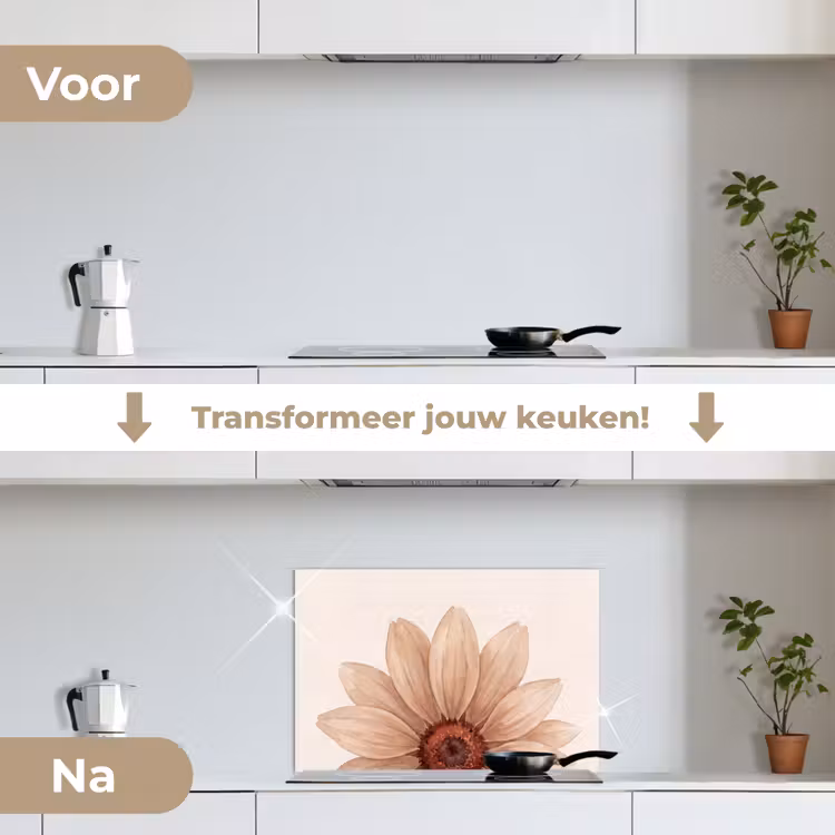 Bloemen - Bloemblad - Natuur - Aquarel - Beige keuken achterwand spatscherm klein -voor_na_NL