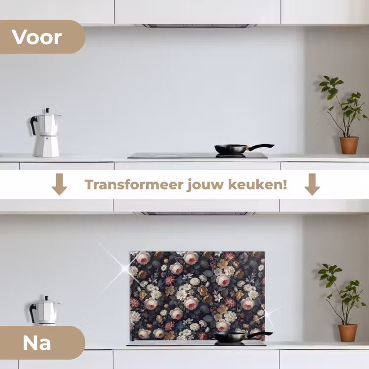 Bloemen - Boeket - Botanisch - Vintage - Donkere achtergrond keuken achterwand spatscherm klein -voor_na_NL