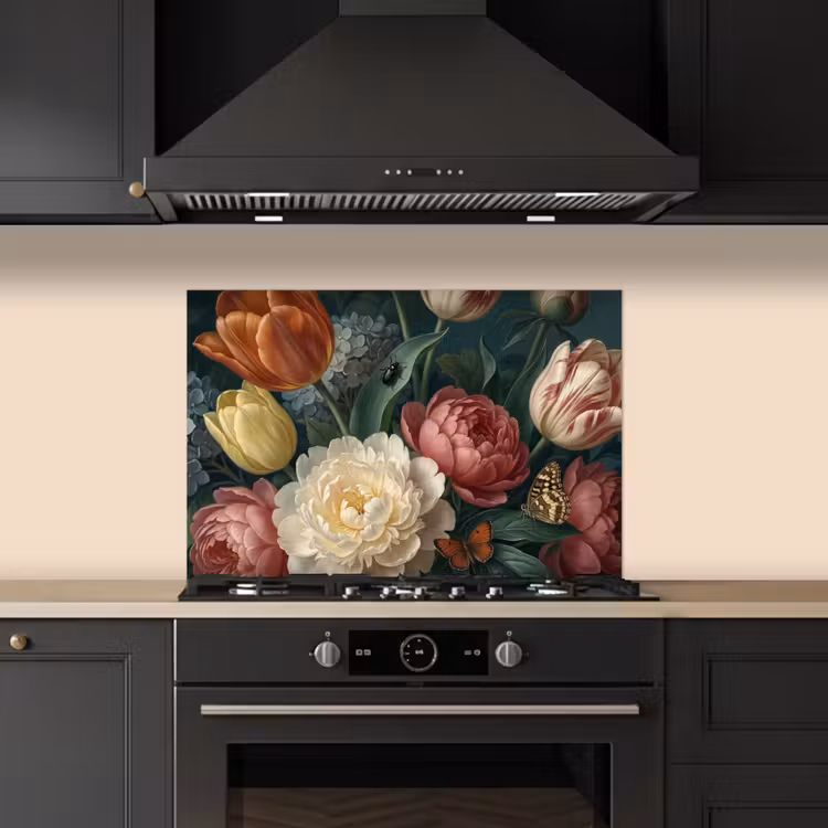 Bloemen - Boeket - Natuur - Klassiek - Donker keuken achterwand spatscherm klein -sfeer1