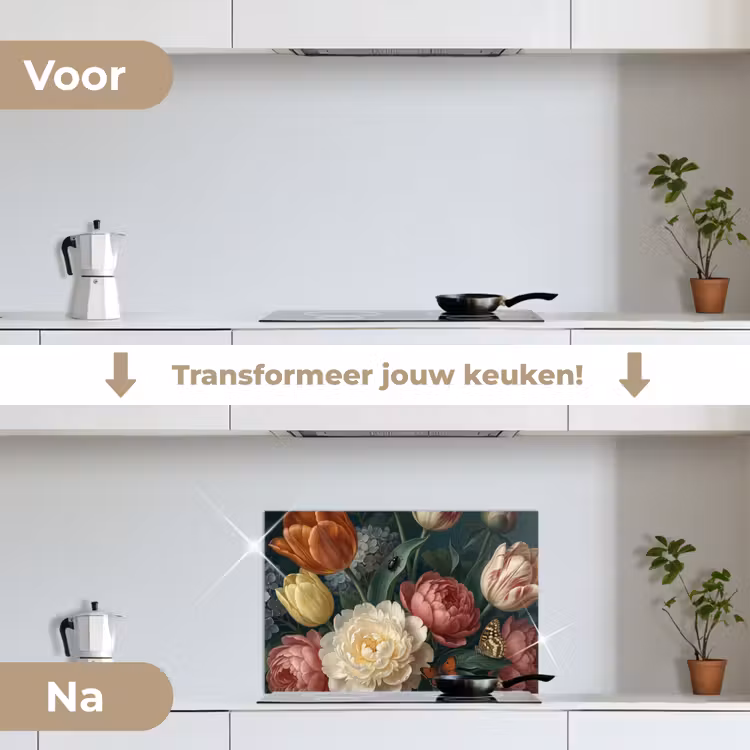 Bloemen - Boeket - Natuur - Klassiek - Donker keuken achterwand spatscherm klein -voor_na_NL