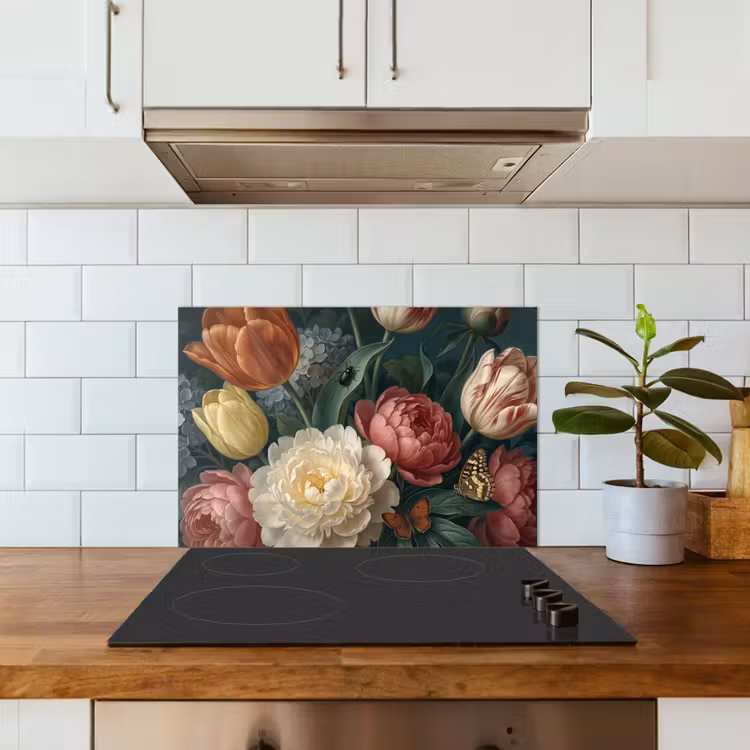 Bloemen - Boeket - Natuur - Klassiek - Donker keuken achterwand spatscherm klein -sfeer2